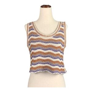 Multicolor Boho Crochet Knit Tank Top Striped Hippie Indie Grunge Medium